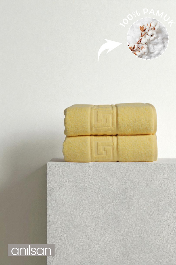 2-Piece Yellow Greek Hand Towel - 50X90 Cm, 225 Gr, 100% Cotton, Spa and Hotel Towel