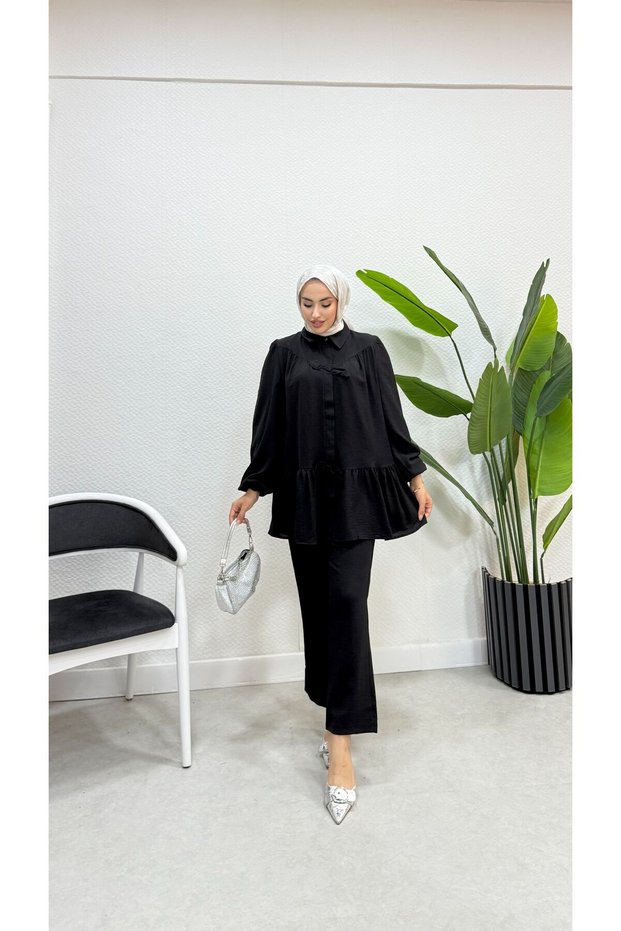 Women's Ruffled Skirt Hijab Tunic Pants Set-Brc1316