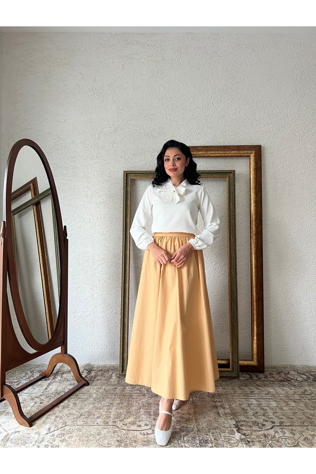 Tatlı Sarı Kloş Poplin Etek - 6