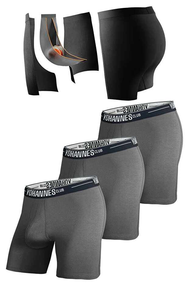 Men's Cotton Boxers with Special Separator, 3-Pack, Anthracite,