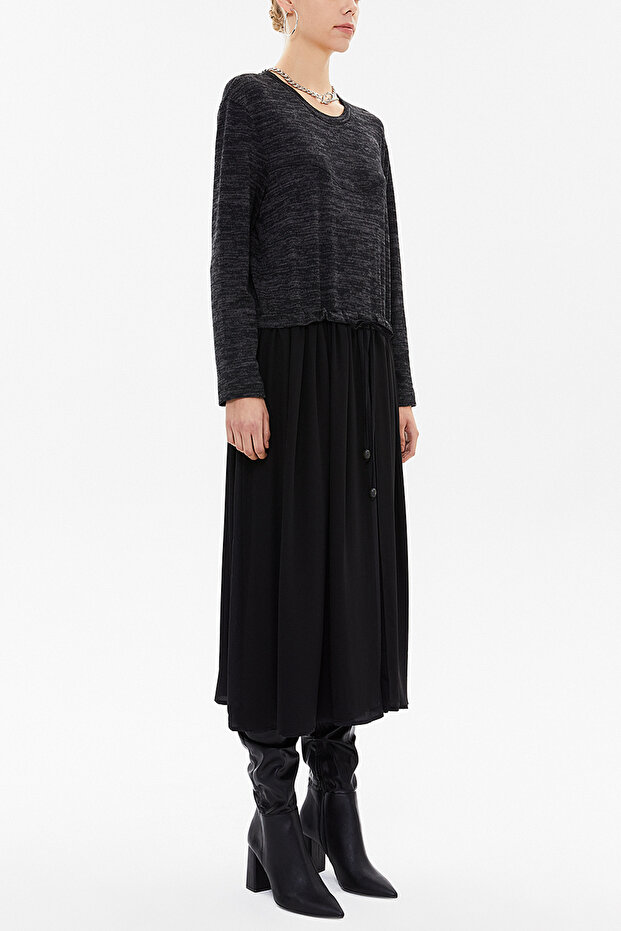 Siyah Örme midi elbise 92164 - 5