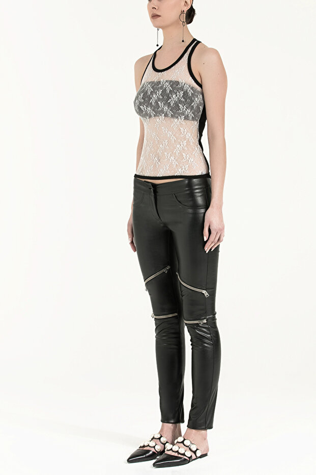 Siyah Dantelli örme bluz 18542 - 2