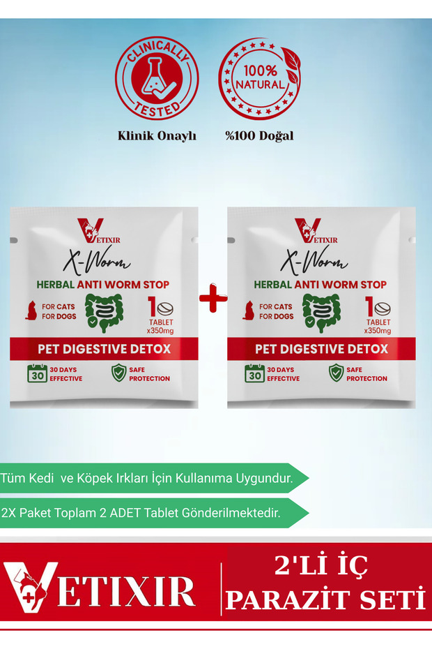 Bitkisel Kedi ve Köpek Parazit Tableti X-WORM Herbal Anti-Worm 2 adet tablet - 1
