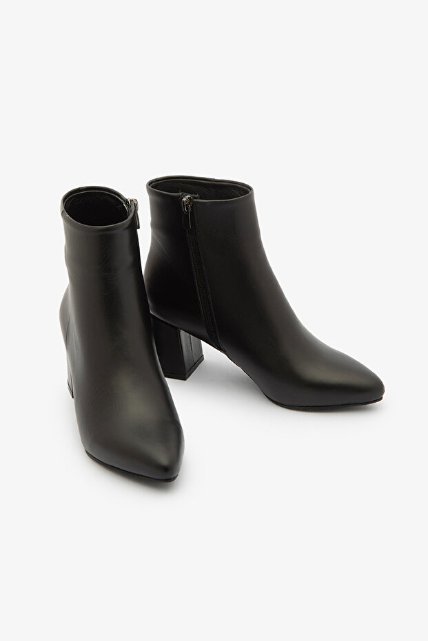Kadın Siyah Hakiki Deri Bot Fermuarlı Kısa Topuklu Bot - 5