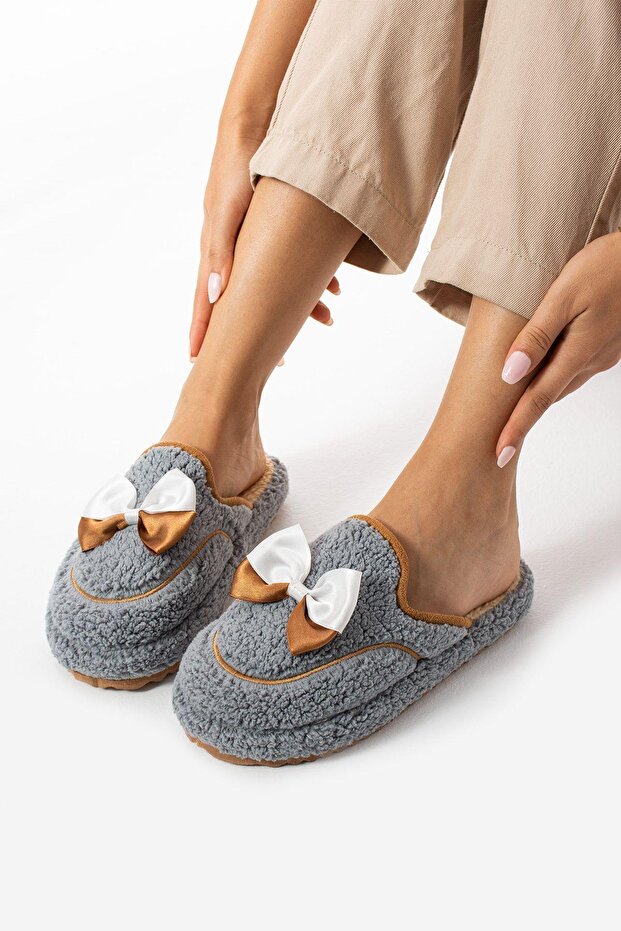 Gri Papyon Kışlık Kadın Terlik - 4