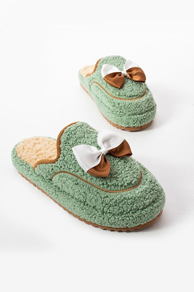 Yeşil Papyon Kışlık Kadın Terlik - 8