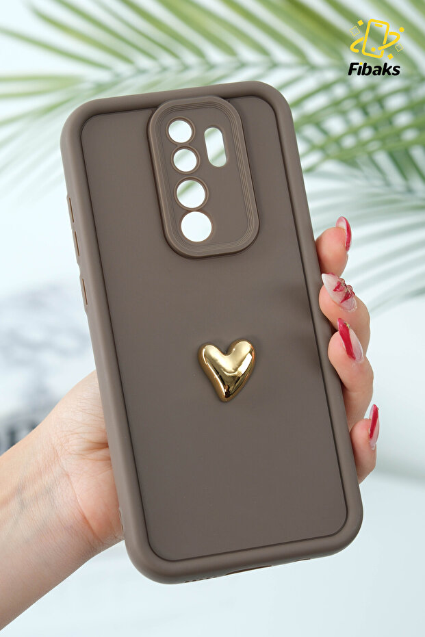 حافظة Redmi Note 8 Pro بتصميم قلب ثلاثي الأبعاد وغطاء حماية ناعم للكاميرا بنمط بني - 1