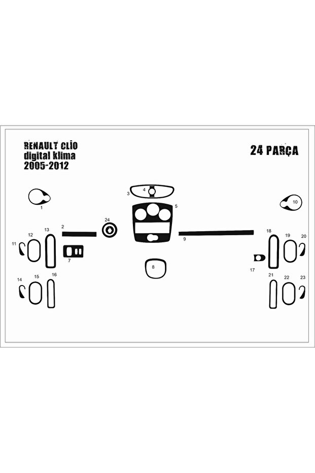 Renault Clio 3 Piano Black Coating Digital Air Conditioner 2005-2012 9 Pieces