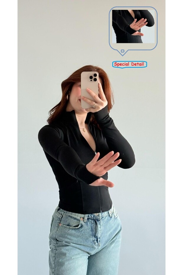 بلوزة CoolFit بأكمام طويلة وسحاب وقصة ضيقة