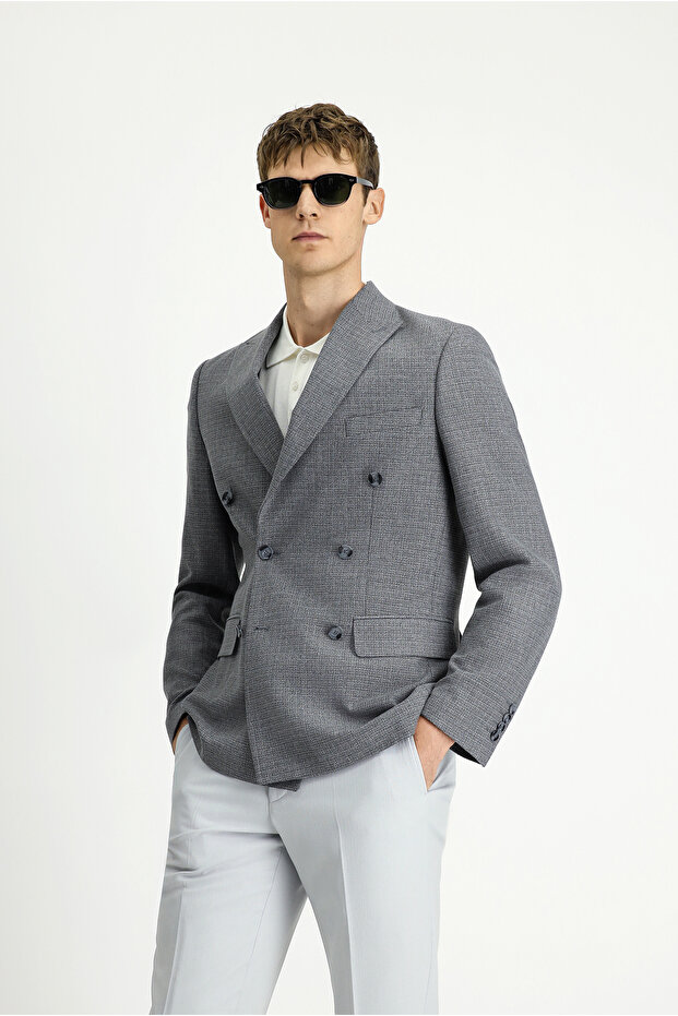 سترة مزدوجة الصدر منقوشة بقصة عادية - 3