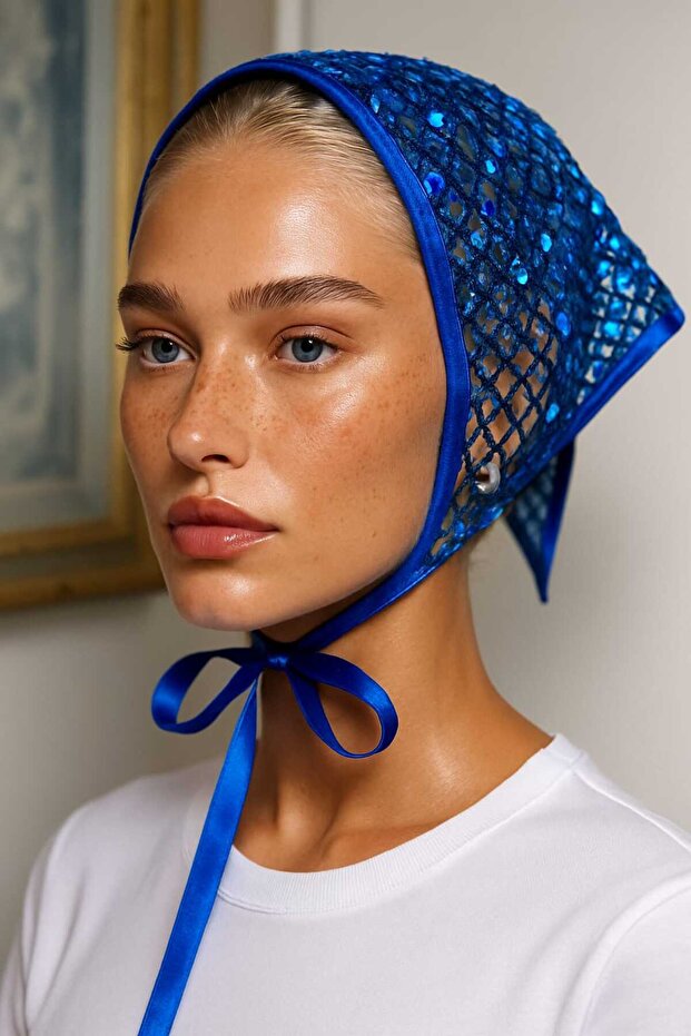 Blue Sequin Sparkly Women's Bandana | Stylish and Trendy Hair Accessory with Luxurious Fabric