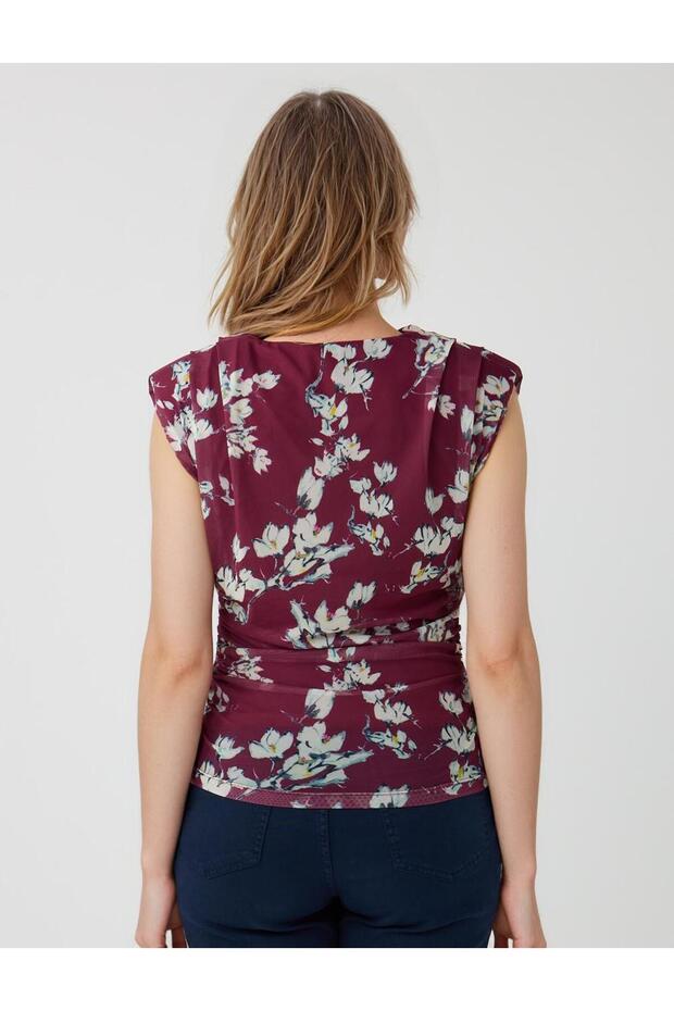 Bordo Dar Kesim Degaje Yaka Örme Bluz - 5