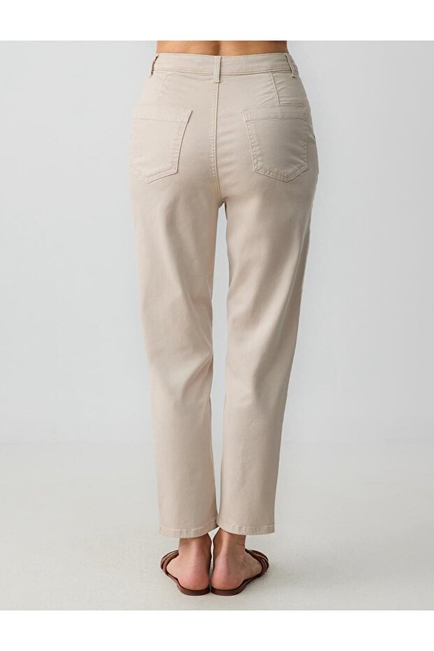 Taş Yüksek Bel Normal Paça Cepli Dokuma Pantolon - 6