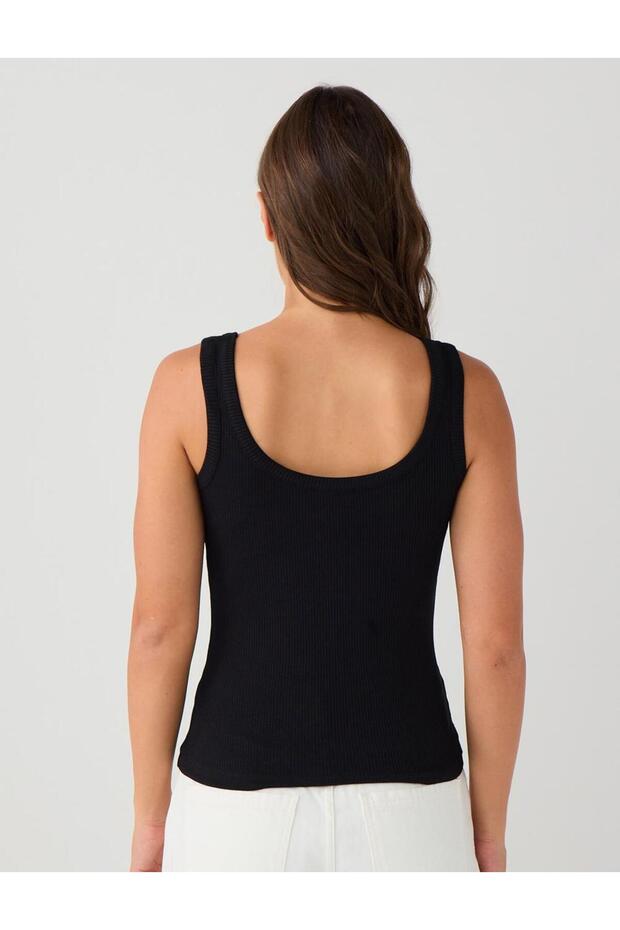 Siyah Dar Kesim U Yaka Örme Atlet - 5