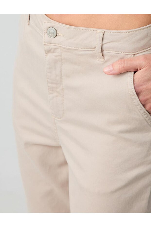 Taş Yüksek Bel Normal Paça Cepli Dokuma Pantolon - 5