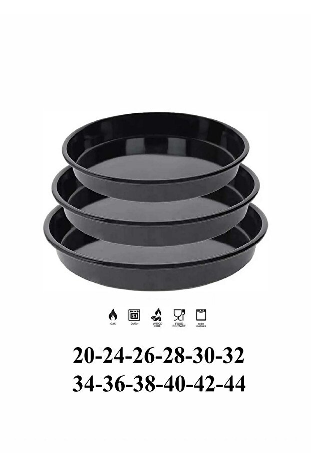 Set of 12 20-24-26-28-30-32-34-36-38-40-42-44 cm Black Glossy Enamel Round Oven Tray Set