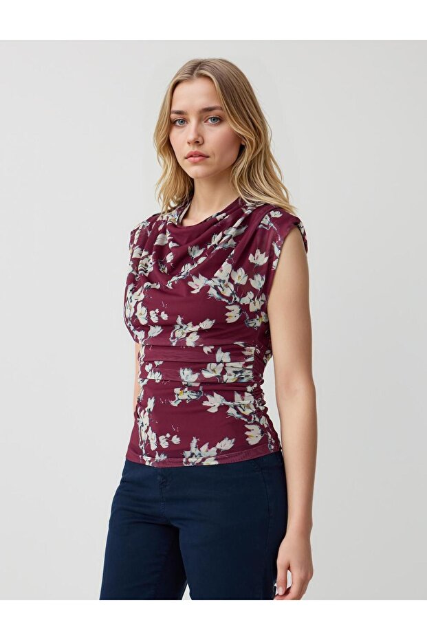 Bordo Dar Kesim Degaje Yaka Örme Bluz - 3