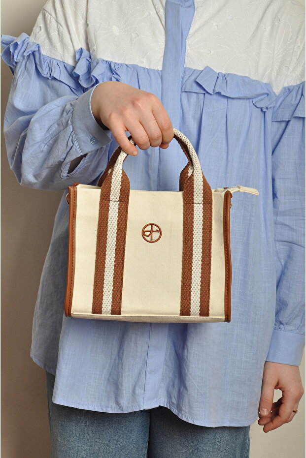 Women's Canvas Cross Strap Tote Hand and Shoulder Bag Şi̇la