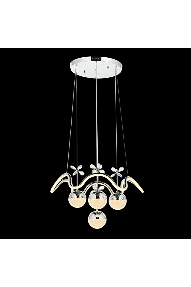 Zikzak 4 Toplu Modern Sarkıt Led Avize - 3 Renk Kumandasız Krom - 1
