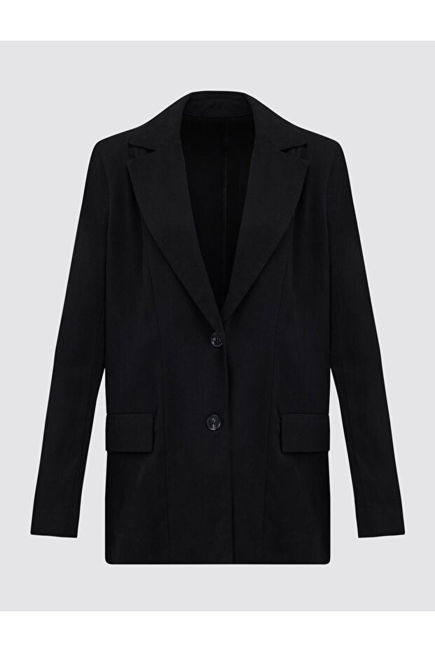 سترة سوداء منسوجة بأكمام طويلة وقصة مستقيمة - 7