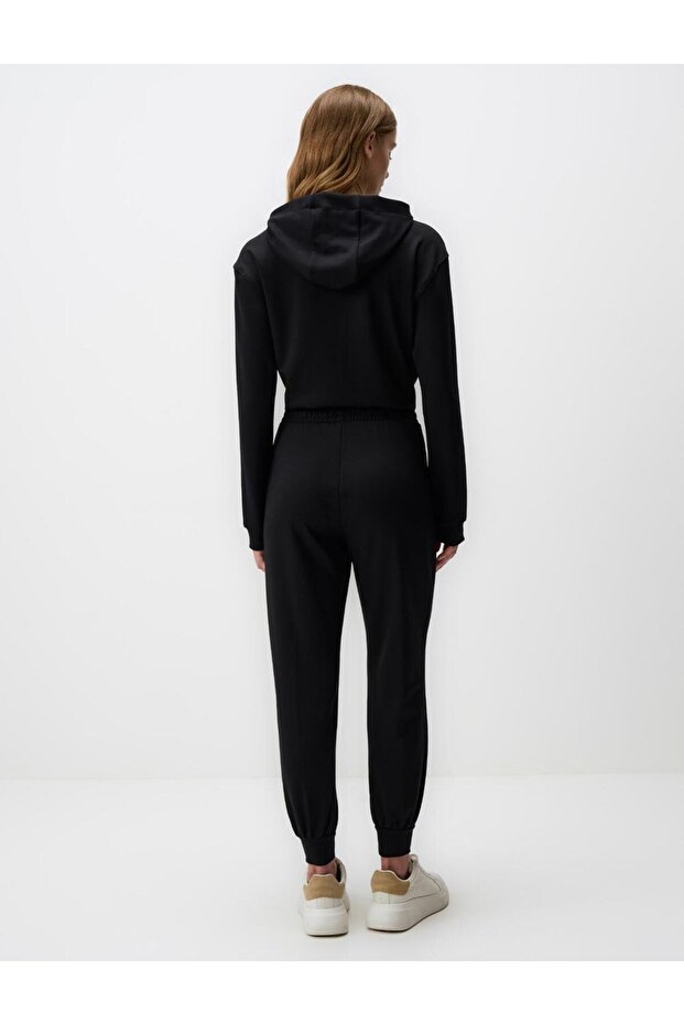 Siyah Yüksek Bel Dar Paça Cepli Jogger Pantolon - 6