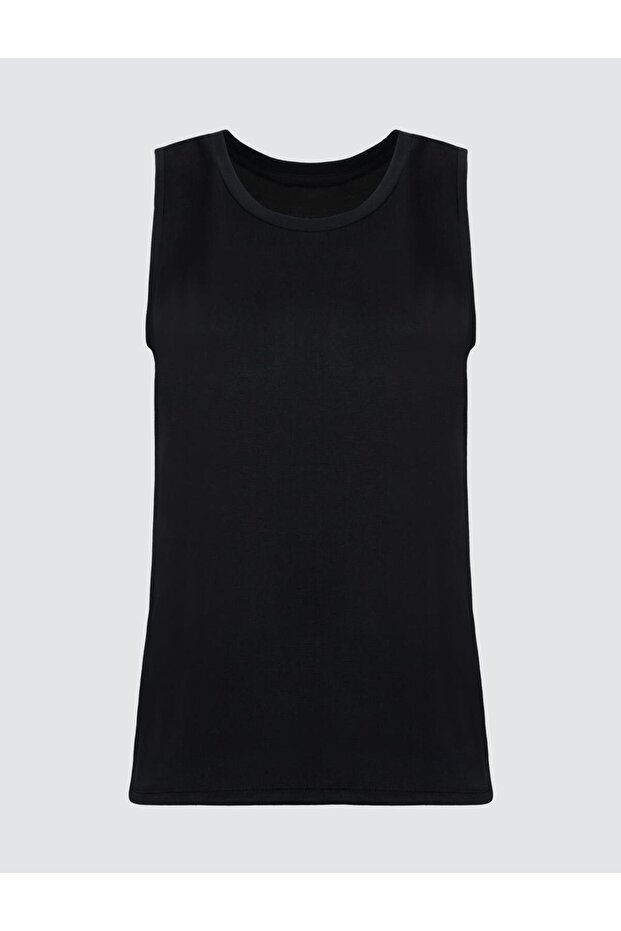 Siyah U Yaka Kolsuz Basic Örme Atlet - 7