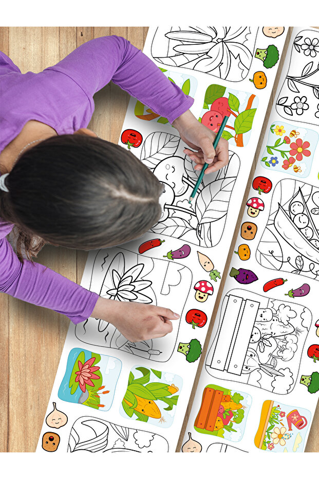 Nature Themed 3.75 Meter Roll Coloring Paper with Sample Picture for Baby and Child - 1