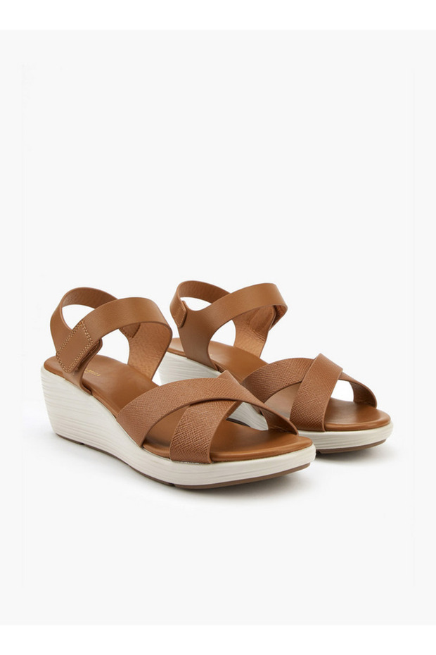 Cross Strap Solid Sandals with Hook and Loop Closure - 1