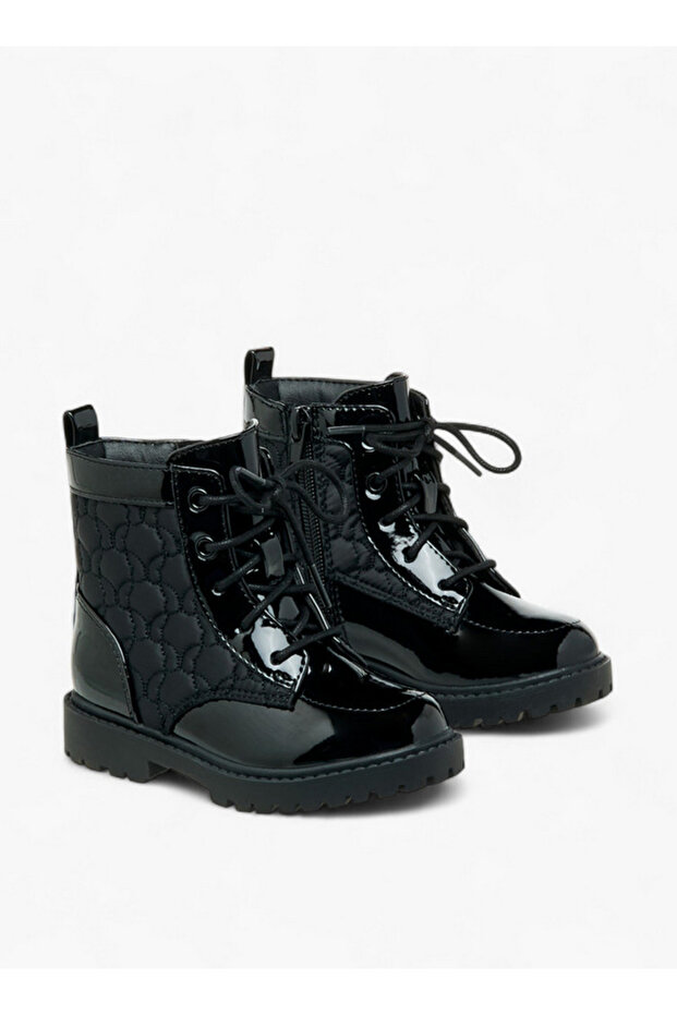 Panelled High Cut Boots with Lace-Up Closure