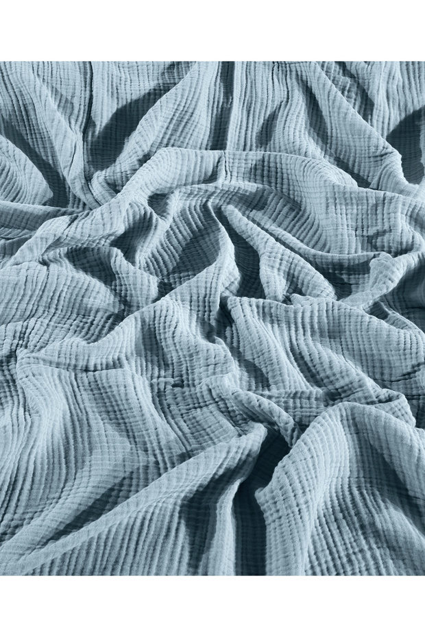 Hawaii Mavisi 4 Katlı Muslin %100 Pamuk Tek Kişillik Saçaksız Yatak Örtüsü/Pike 180 X 240cm - 5