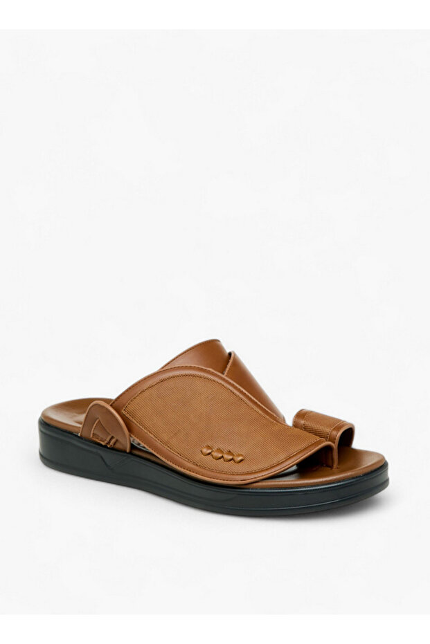 Textured Slip-On Arabic Sandals with Toe Loop - 2