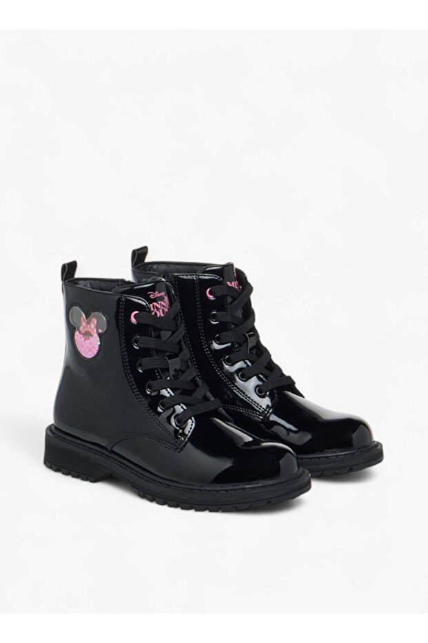 Minnie Mouse Applique Ankle Boots with Zip Closure