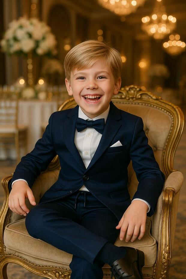 Boys' Jacket Shirt Trousers Bow Tie Three-Piece Suit 4 Pieces (Choose One Size Larger)