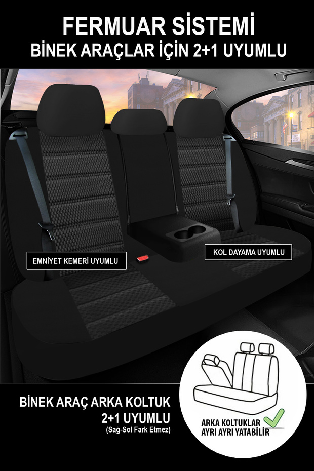 Oniks Plus Smoked Auto Seat Cover (Compatible with Renault Fluence-Megan 1-2-3-Clio-Symbol-Taliant-Toros) - 2