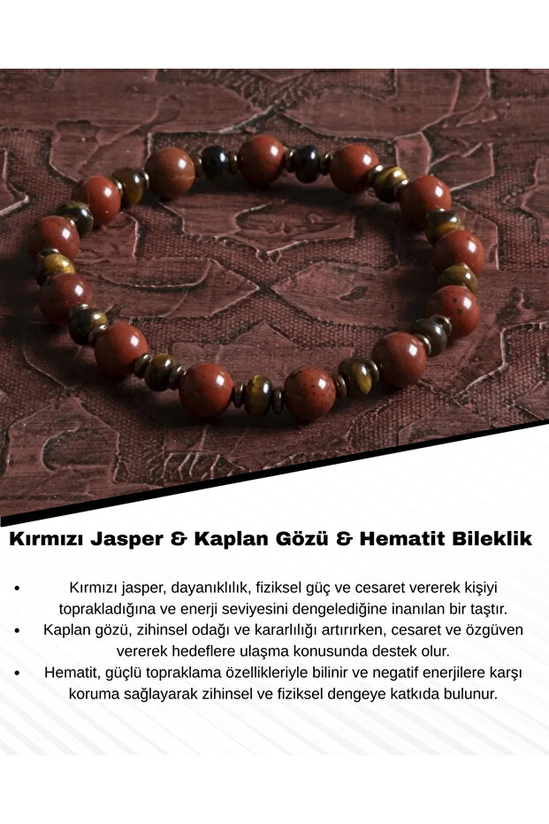 Certified Red Jasper, Tiger Eye & Hematite Natural Stone Bracelet – Saff Natural Stone