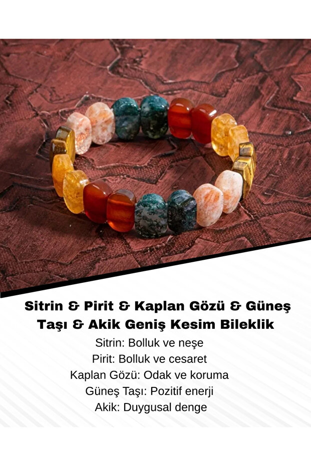 Money and Blessings Natural Stone Bracelet (Citrin, Tiger Eye, Sun Stone, Agate)