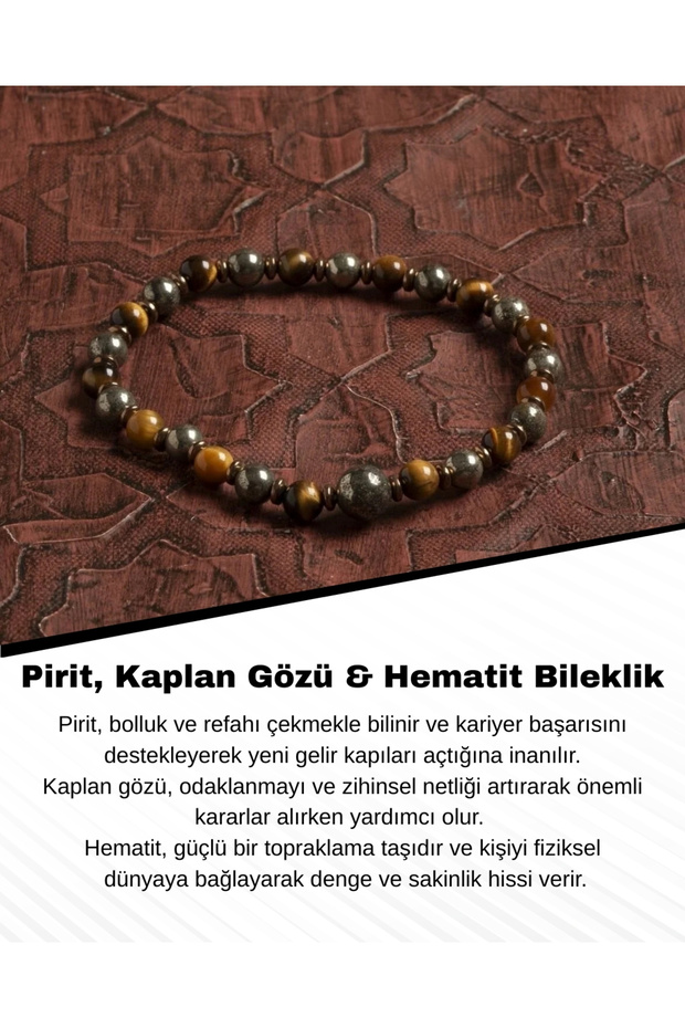 Certified Natural Pyrite, Tiger Eye & Hematite Bracelet