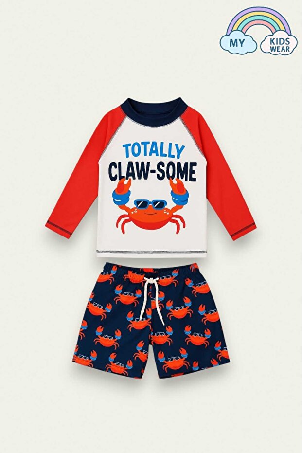 Sun Protection Character Patterned Swimsuit Suit with Sea Shorts