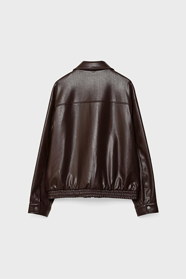 Oversize Suni Deri Ceket - 7