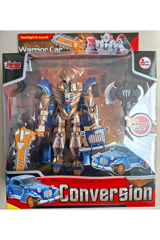 Transformers Tarzı Arabaya Dönüşen Sesli ve Işıklı Robot 19cm Dönüşüm Robot Oyuncak - 5