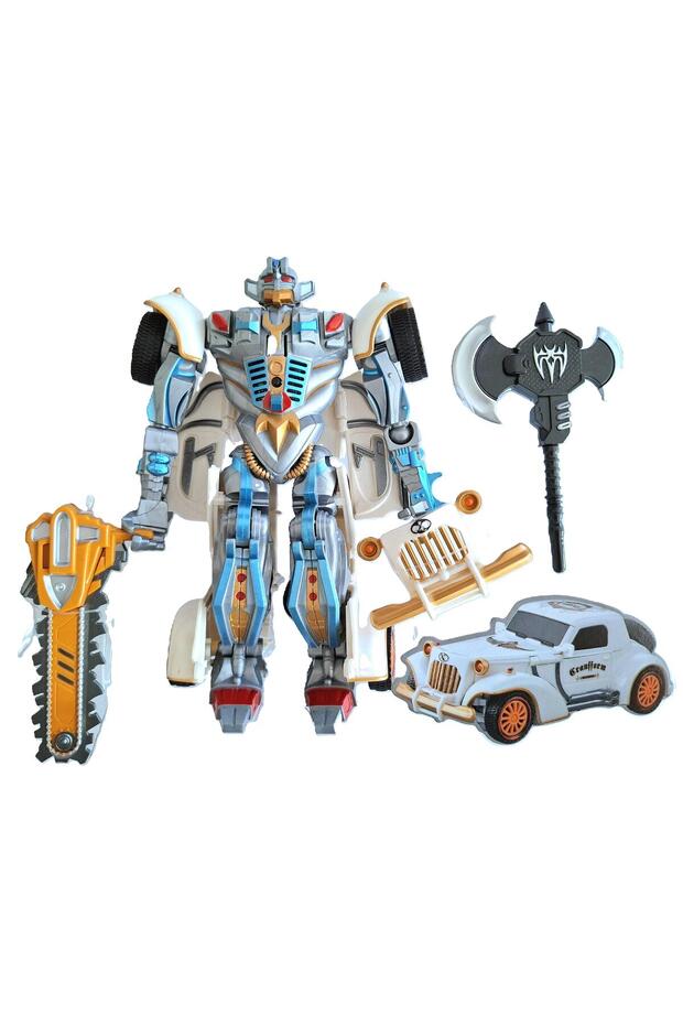 Oyuncak Transformers Tarzı Arabaya Dönüşen Sesli ve Işıklı Robot 19cm Dönüşüm Robot Oyuncak - 1