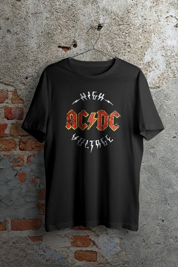 Acdc High Voltage Unisex Printed Tshirt Black Short Sleeve