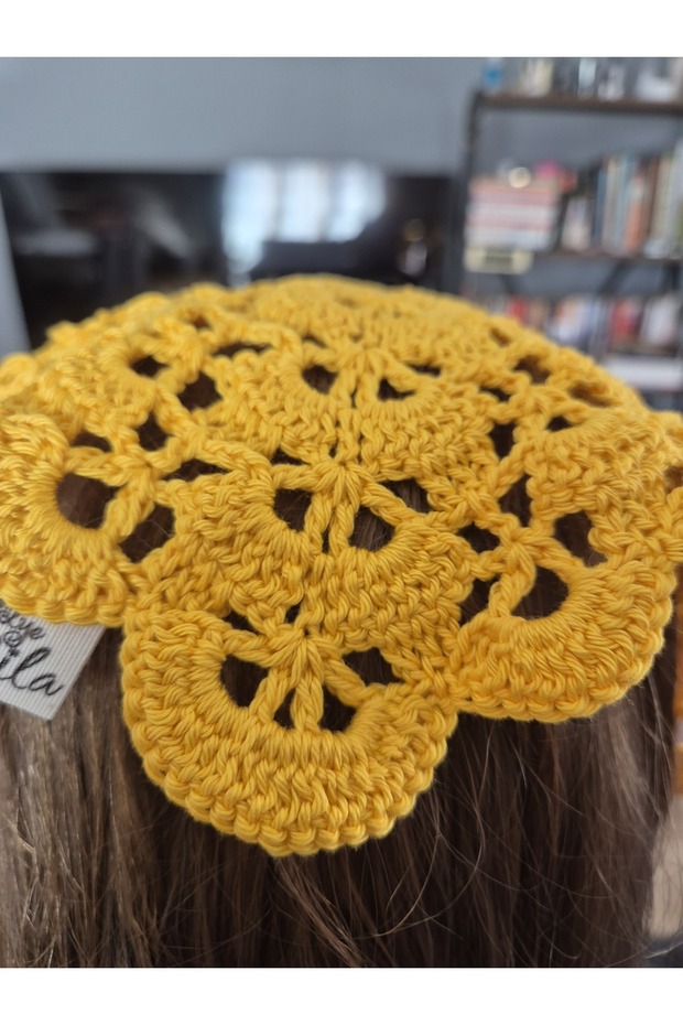 SARI YELPAZE MODEL ÖRGÜ BANDANA - 1