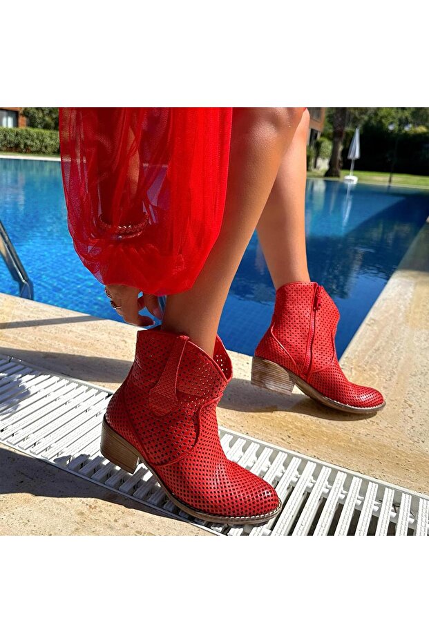 Red Genuine Leather Women's Boots - 105-2500-VENUS R46