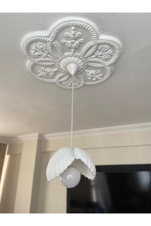 İstiridye Tekli Sarkıt Rustik Avize Modern Bohem Beton Görünüm (E27 Ampul Dahildir.- 9w) - 5