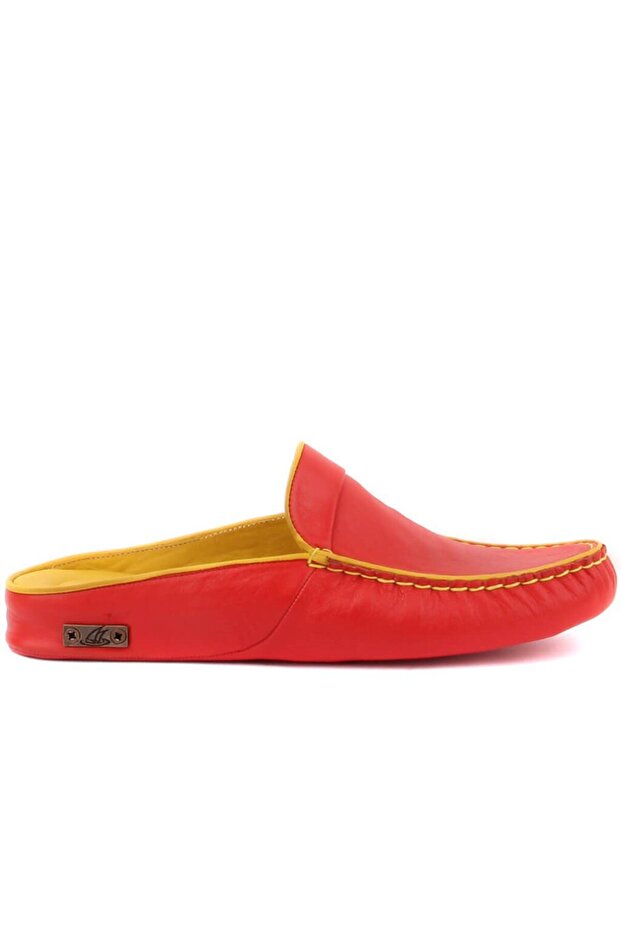 - Red, Yellow Leather Men's House Slippers 110-558-E