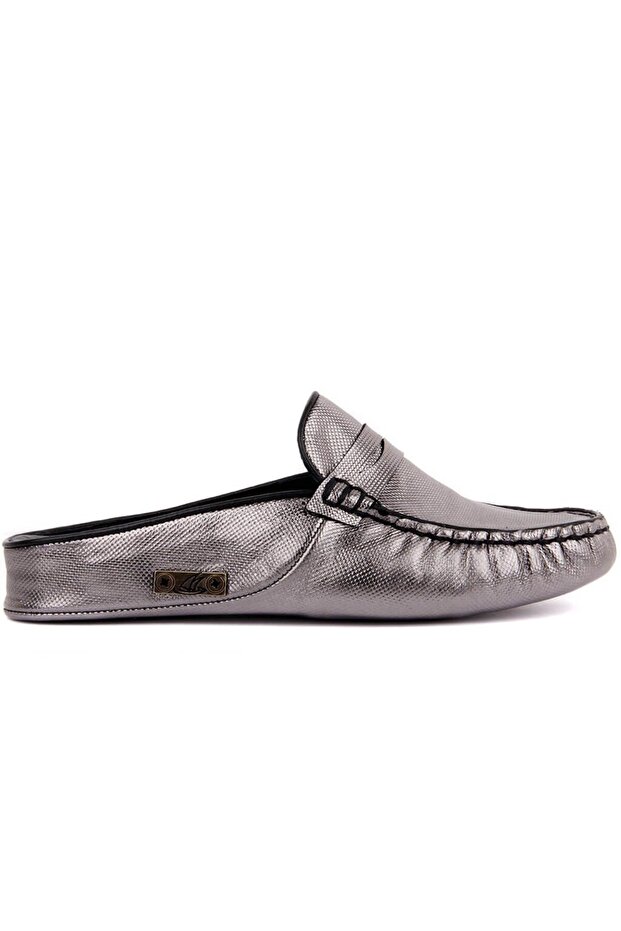- Silver Leather Women's House Slippers 109-557-X
