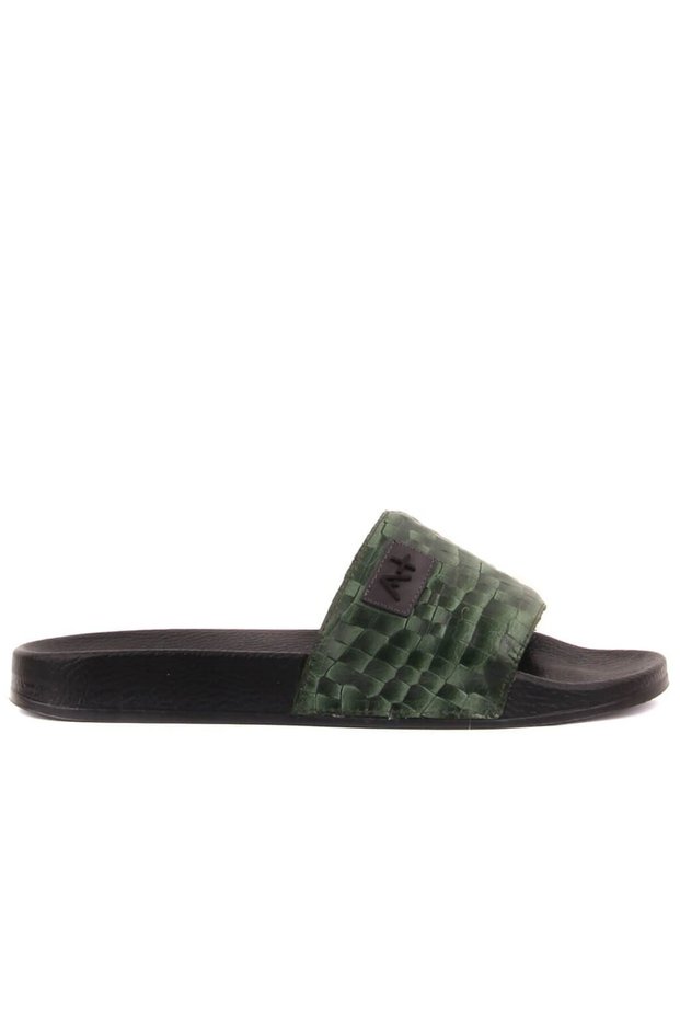 Special Production - Green Color Inside, Croco Patterned Leather Outside Men's Slippers 110-655-8801m