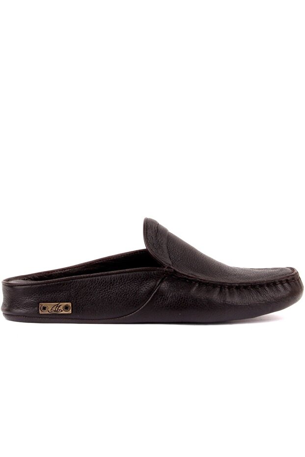- Brown Leather Men's House Slippers 110-558-E