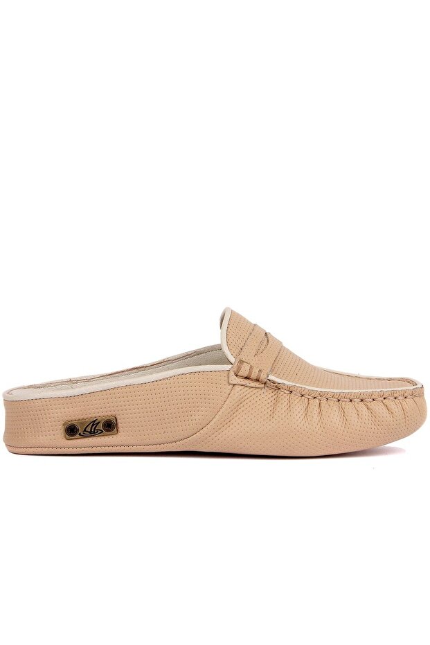 - Beige Leather Women's House Slippers 109-557-X